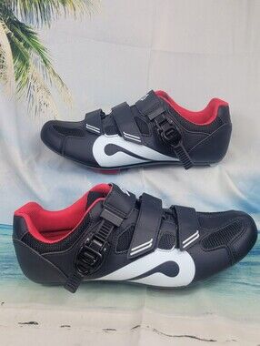 Peloton Men’s Black and Red Road Cycling Shoes with Triple Strap Size 43 9.5-10